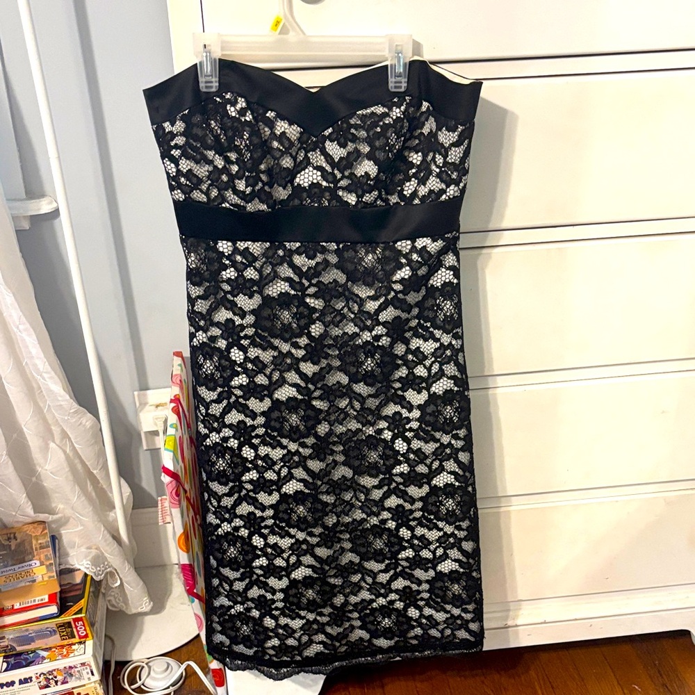 White House Black Market Black Strapless Lace Sheath Dress